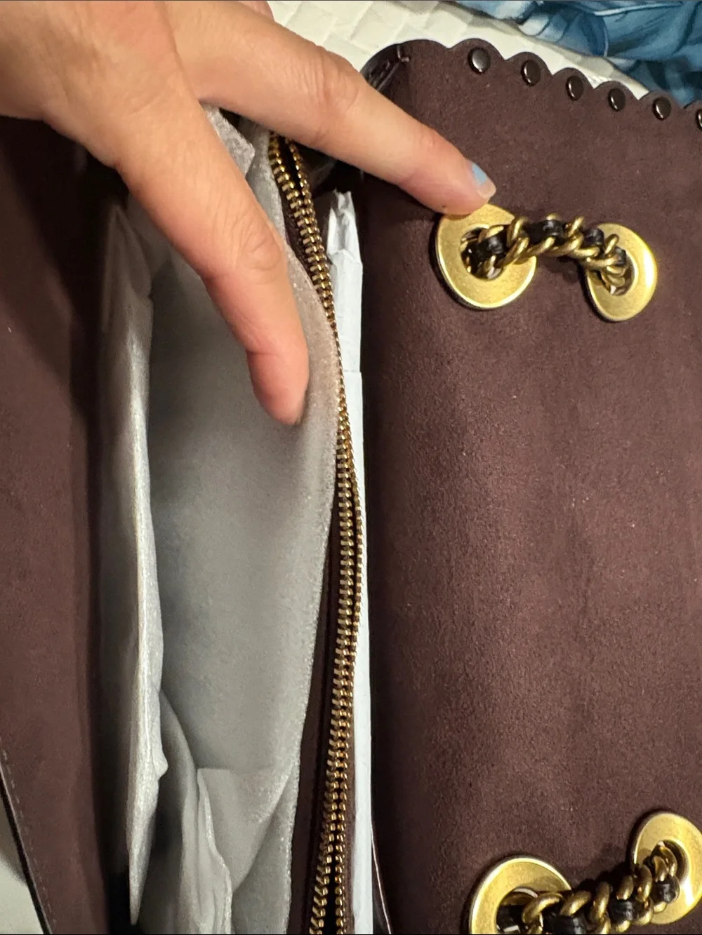 Coach Leather Chain Shoulder Bag in Black, Cream & Taupe